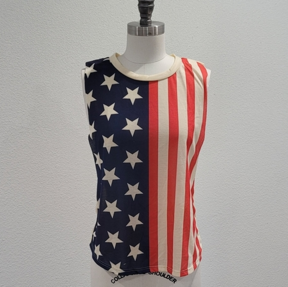 USA Flag 4 of July Red White Blue‎ Sleeveless Top NEW